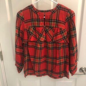 J. Crew women's plaid flannel blouse with ruffle, size XXS